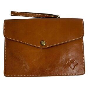 PATRICIA NASH Heritage Tan Leather Snap Flap Envelope Clutch Wristlet Flaw
